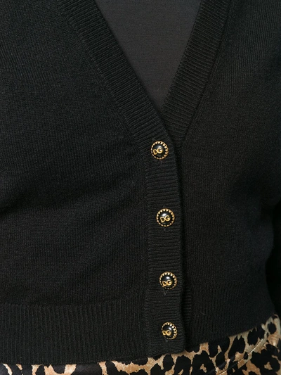 Dolce & Gabbana Cropped V Neck Cashmere Knit Cardigan In Black