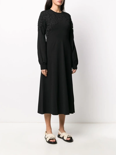 Shop Valentino Lace Trim Long-sleeve Dress In Black