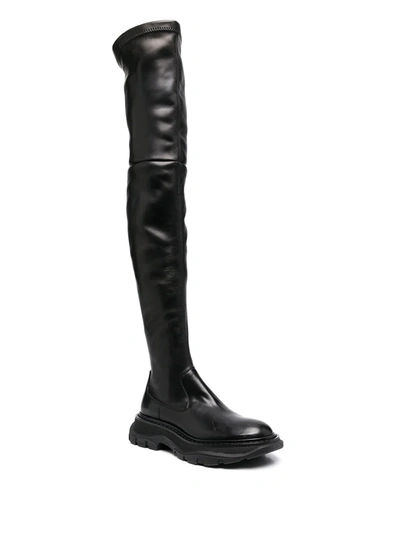 Shop Alexander Mcqueen Long Leather Boots In Black