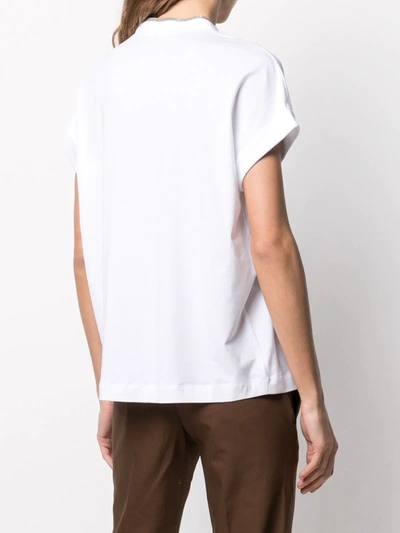 Shop Brunello Cucinelli Silvery Trim V-neck T-shirt In White