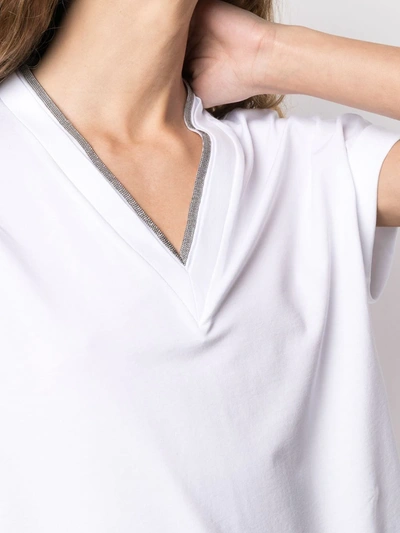 Shop Brunello Cucinelli Silvery Trim V-neck T-shirt In White