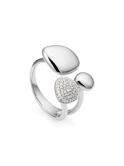 Shop Monica Vinader Nura Pebble Cluster Diamond Ring In Silver