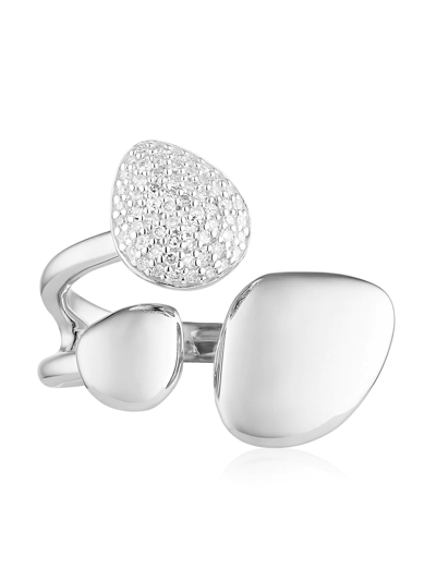 Shop Monica Vinader Nura Pebble Cluster Diamond Ring In Silver