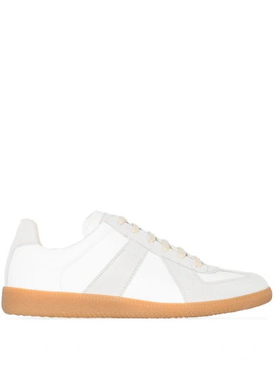 Maison Margiela Women Replica Low-top Leather Sneakers With Suede Inserts In White