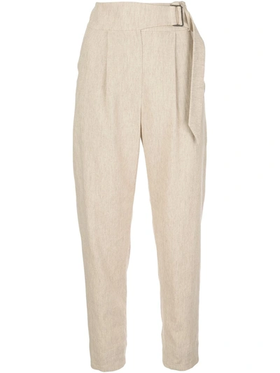 Shop Brunello Cucinelli High-rise Belted Cropped Trousers In Neutrals