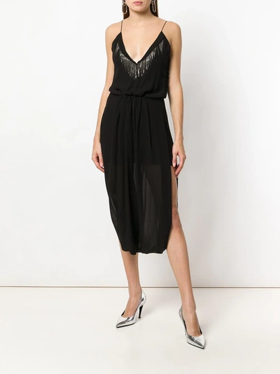 Shop Saint Laurent Side-slit V-neck Midi Dress In Black