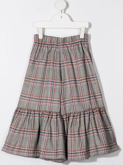 Raspberry Plum Peaches Plaid-check Culottes In Grey