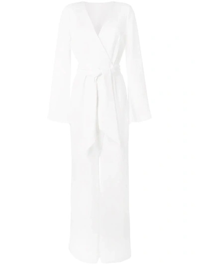 Shop Galvan Marina Long-sleeve Jumpsuit In White