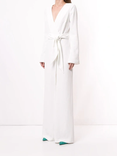 Shop Galvan Marina Long-sleeve Jumpsuit In White