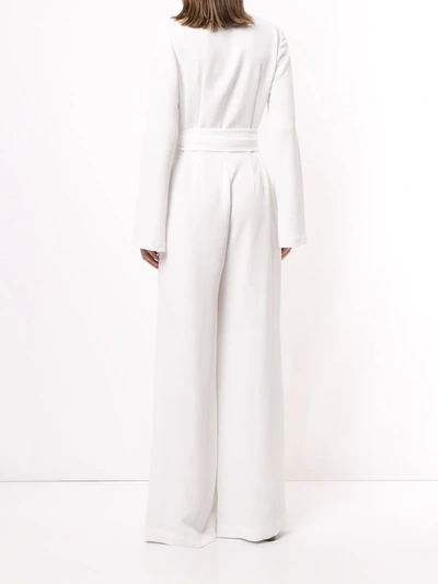 Shop Galvan Marina Long-sleeve Jumpsuit In White