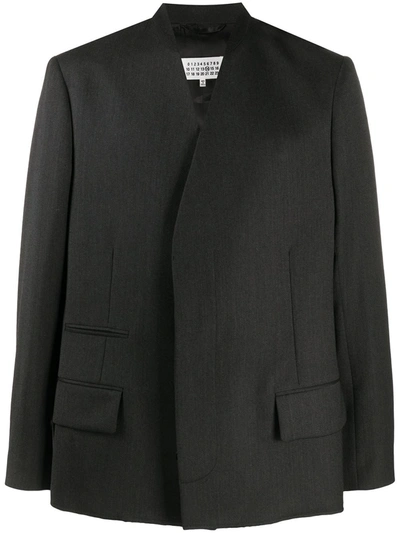 Shop Maison Margiela Double-breasted Wool Blazer In Grey