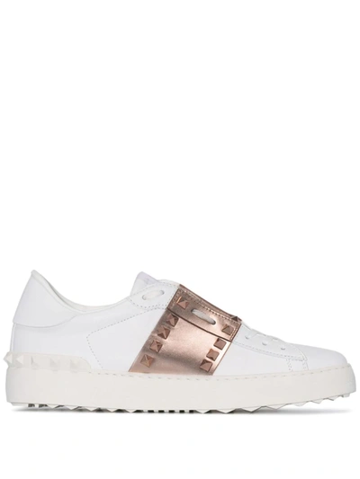 Shop Valentino Rockstud Untitled Leather Sneakers In White