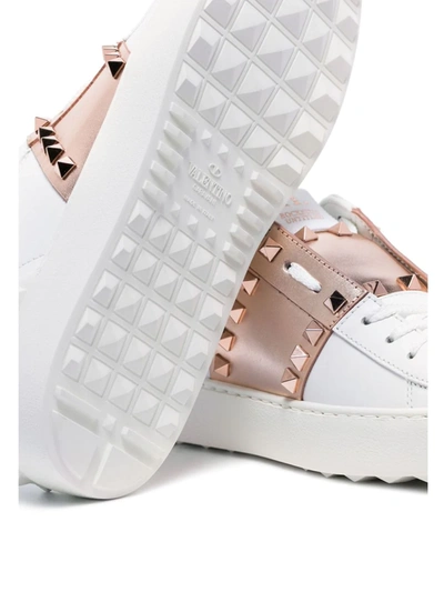 Shop Valentino Rockstud Untitled Leather Sneakers In White