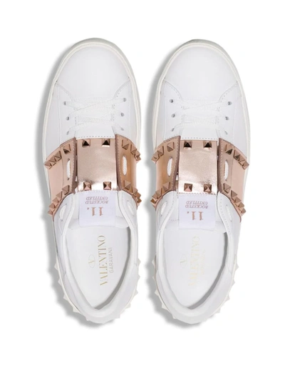 Shop Valentino Rockstud Untitled Leather Sneakers In White