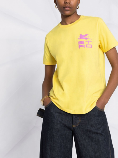 Shop Etro Logo-print Cotton T-shirt In Yellow