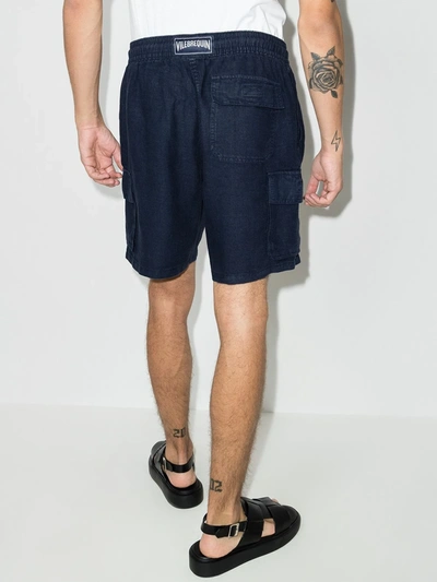 Vilebrequin Baie Linen Bermuda Cargo Shorts In Blue