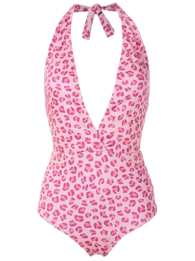 Shop Amir Slama Leopard-print V-neck One Piece In Pink
