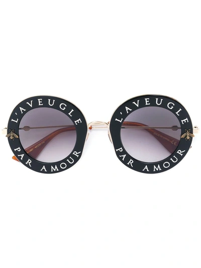 Shop Gucci Round-frame Metal Sunglasses In Black