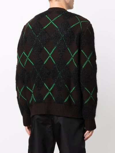 Shop Bottega Veneta Check-knit Wool Jumper In Brown