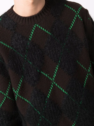 Shop Bottega Veneta Check-knit Wool Jumper In Brown