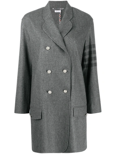 Shop Thom Browne Tonal 4-bar Double-breasted Coat In Grey