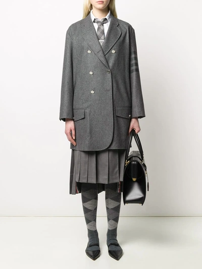 Shop Thom Browne Tonal 4-bar Double-breasted Coat In Grey