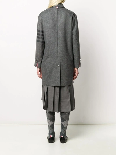 Shop Thom Browne Tonal 4-bar Double-breasted Coat In Grey