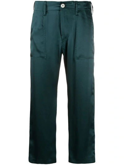 Shop Jejia Silk Cropped Straight Leg Trousers In Green