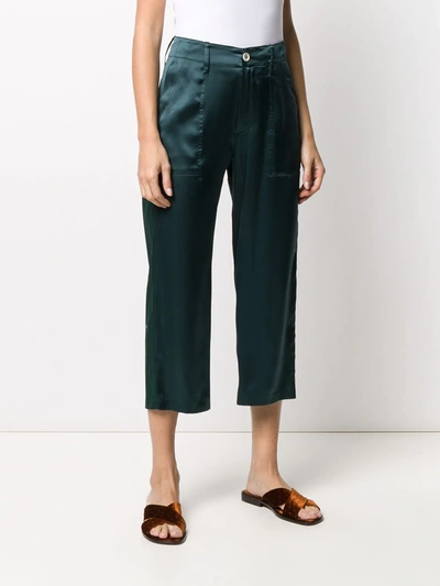 Shop Jejia Silk Cropped Straight Leg Trousers In Green