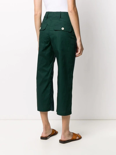 Shop Jejia Silk Cropped Straight Leg Trousers In Green