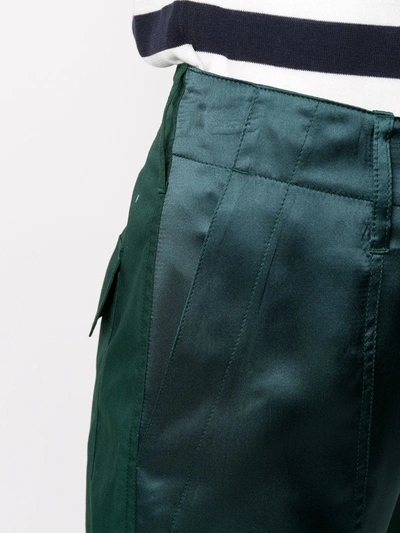 Shop Jejia Silk Cropped Straight Leg Trousers In Green