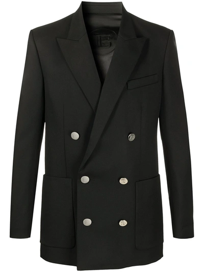 Balmain Double-breasted Wool-twill Blazer In Black