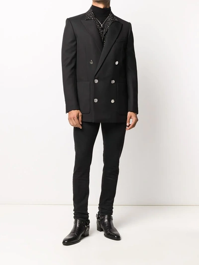 Balmain Double-breasted Wool-twill Blazer In Black