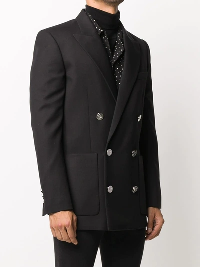 Balmain Double-breasted Wool-twill Blazer In Black