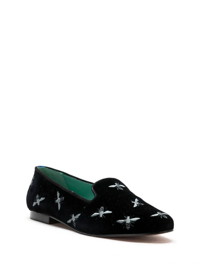 Shop Blue Bird Shoes Embroidered Bee Motif Velvet Loafers In Black
