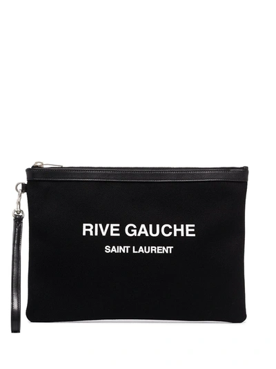 Shop Saint Laurent Logo Print Clutch In Black