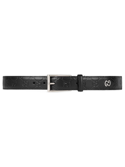 Shop Gucci Signature Belt With Gg Detail In Black