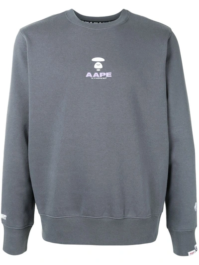 Shop Aape By A Bathing Ape Logo Print Crewneck Sweatshirt In Grey