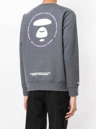 Shop Aape By A Bathing Ape Logo Print Crewneck Sweatshirt In Grey