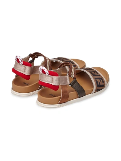 Shop Fendi Logo-print Touch-strap Sandals In Brown