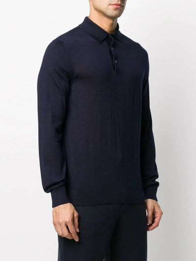 Shop Ermenegildo Zegna Fine Knit Polo Top In Blue