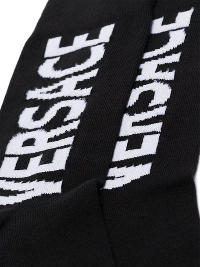 Shop Versace White Logo Printed Socks In Black
