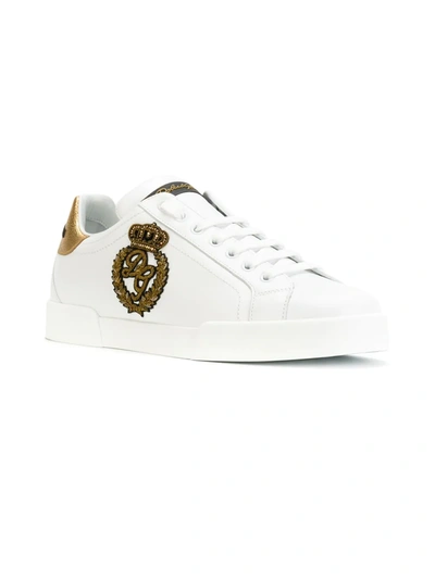 Dolce & Gabbana Iconic Leather Sneakers With Embroidered Crest And Luxurious Detailing In White