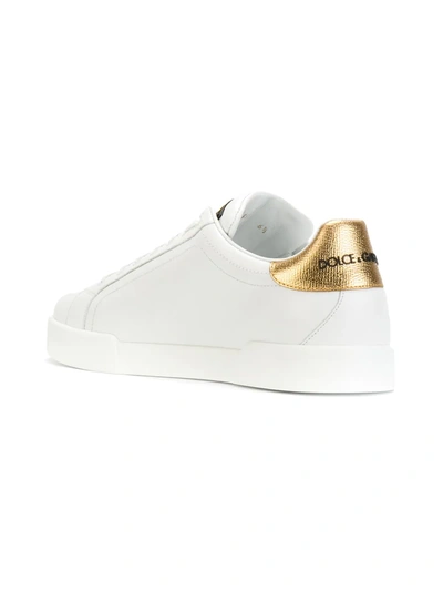 Dolce & Gabbana Iconic Leather Sneakers With Embroidered Crest And Luxurious Detailing In White