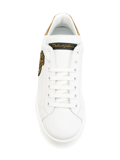 Dolce & Gabbana Iconic Leather Sneakers With Embroidered Crest And Luxurious Detailing In White