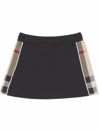Shop Burberry Check-panel Cotton Skirt In Black
