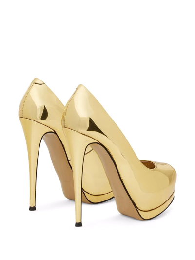 Shop Giuseppe Zanotti Sharon 130mm Peep-toe Pumps In Gold