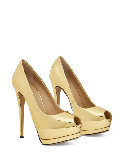 Shop Giuseppe Zanotti Sharon 130mm Peep-toe Pumps In Gold