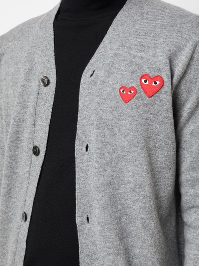 Shop Comme Des Garçons Play Appliqué Heart Cardigan In Grey