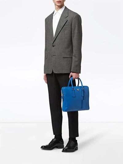 Shop Prada Leather Briefcase In Blue